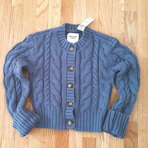 NWT Women Abercrombie Cable Knit Short Cardigan Blue Button Front Sweater XXS